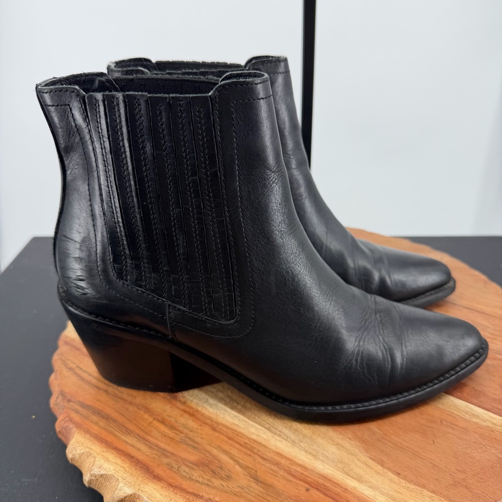 Kurt Geiger London Sylvie Leather Block‎ Heel Ankle Boots, Black 39 EU 8.5
